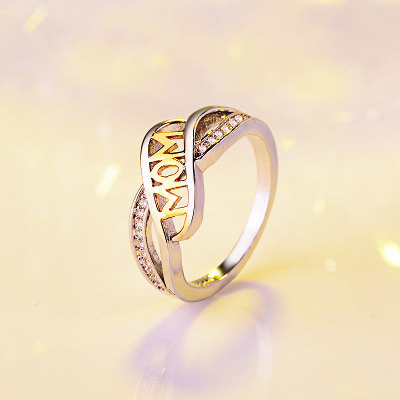 European and American Creative Love Mum Ring Plated with 18k Gold Color MOM Letters Mother's Day Gift