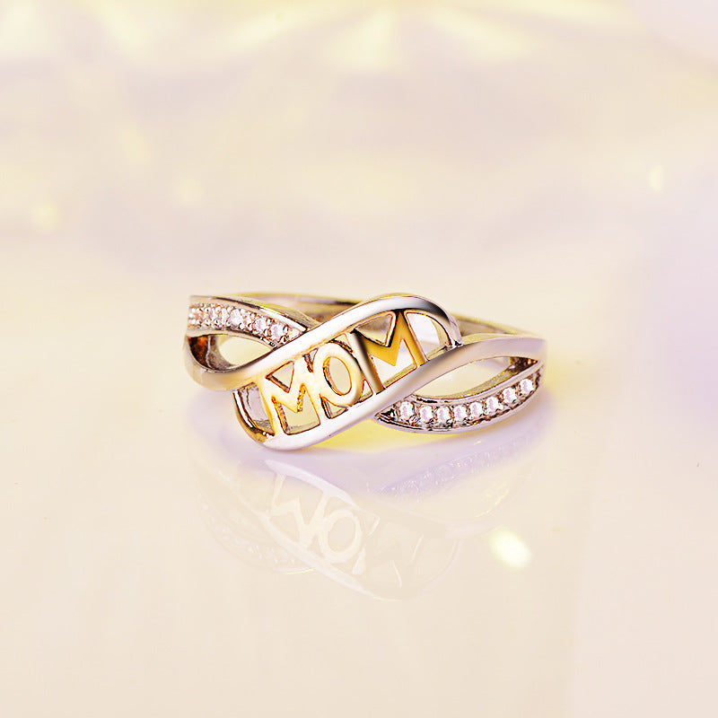 European and American Creative Love Mum Ring Plated with 18k Gold Color MOM Letters Mother's Day Gift