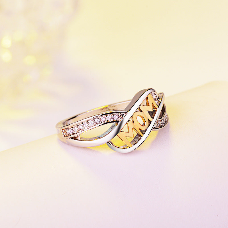 European and American Creative Love Mum Ring Plated with 18k Gold Color MOM Letters Mother's Day Gift