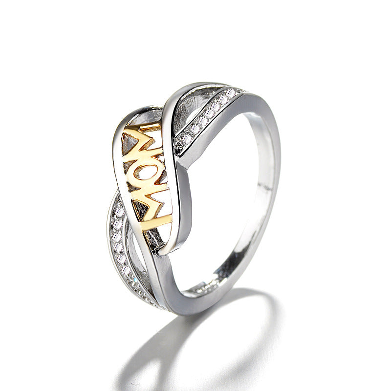 European and American Creative Love Mum Ring Plated with 18k Gold Color MOM Letters Mother's Day Gift