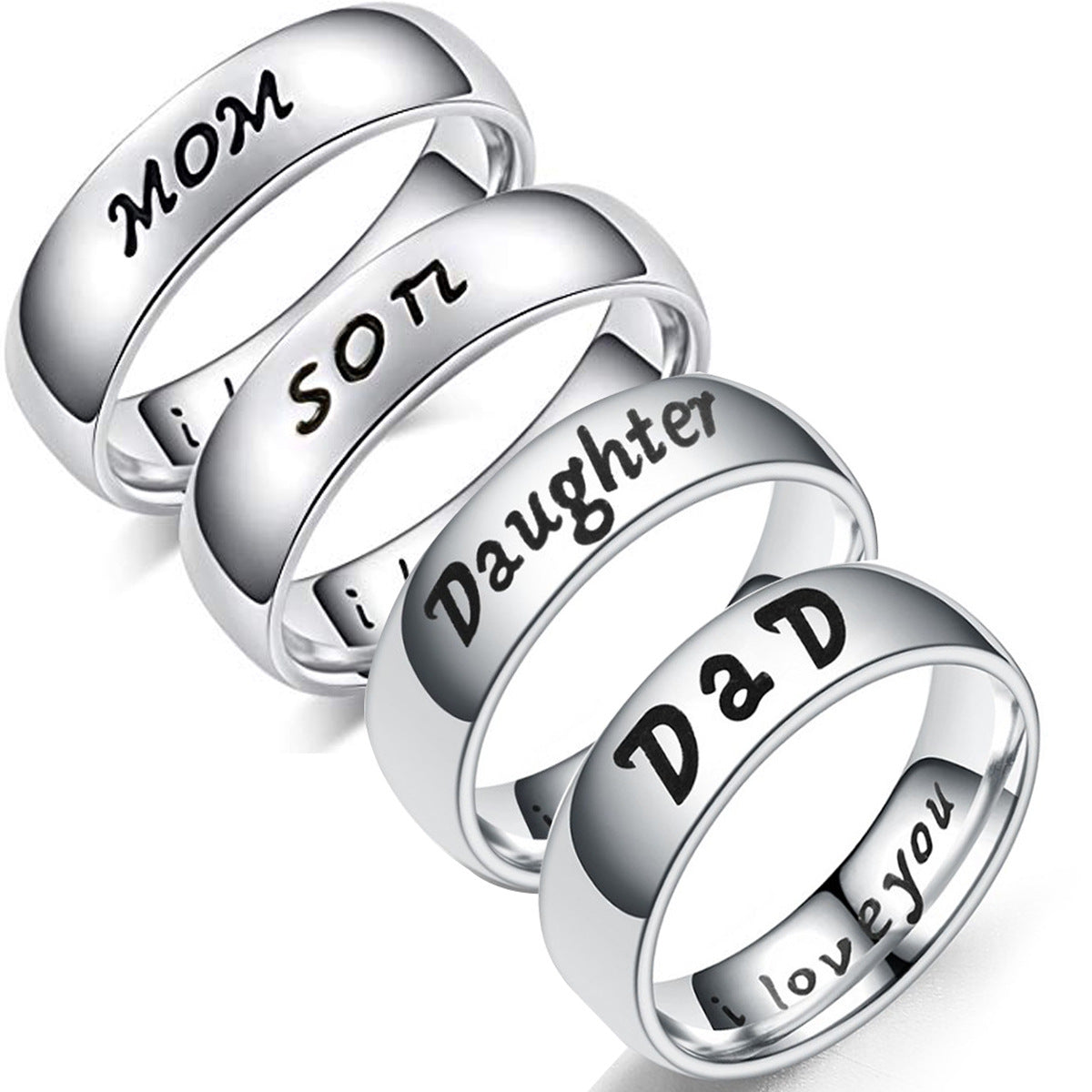 Mom Daughter Son Dad Ring, Mother's Day Gift I Love You Ring Titanium Steel Jewelry