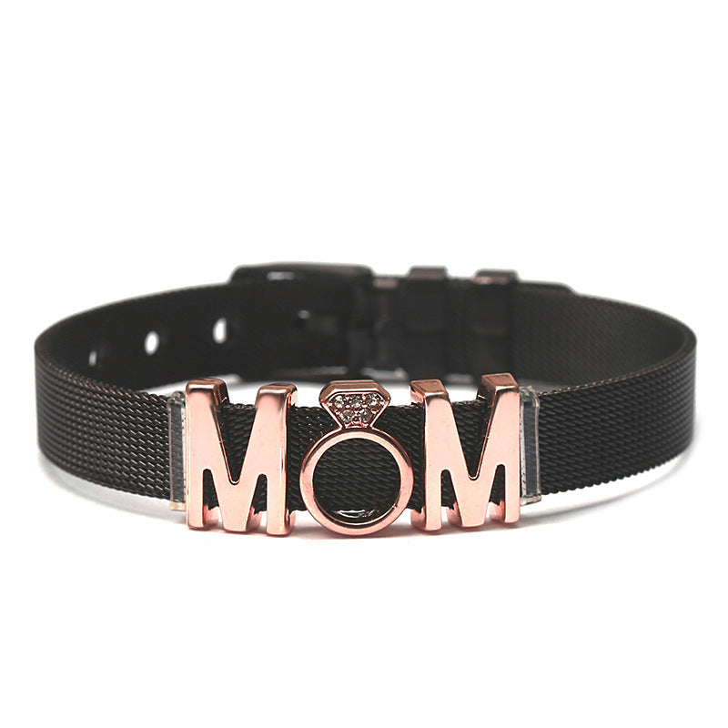 Stylish Simple Stainless Steel Mesh Strap DIY Alloy Font MOM Strap Buckle Holiday Love Gift Bracelet