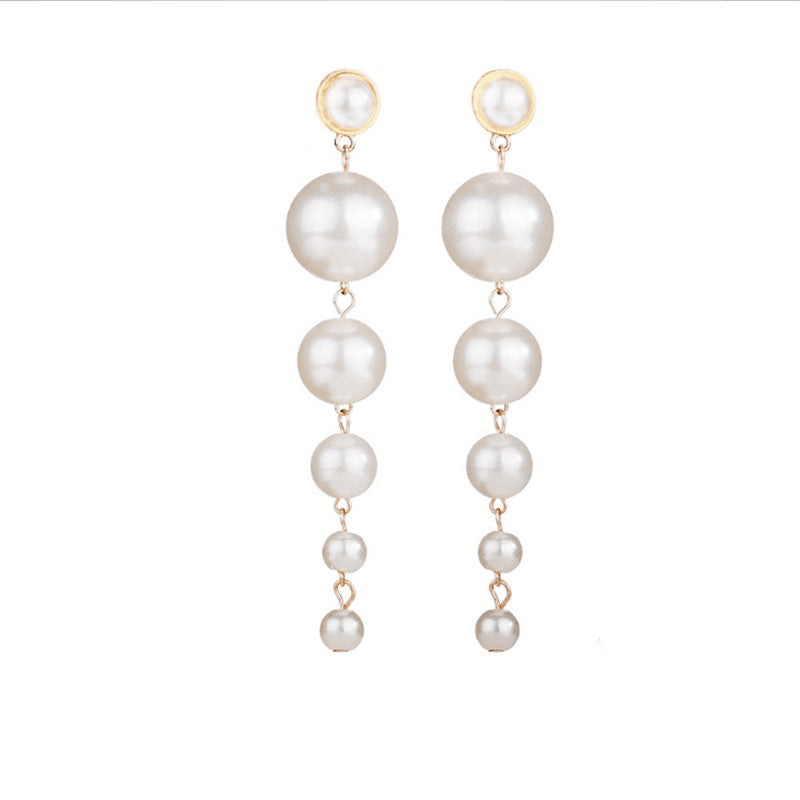 Personalized Simple Size Artificial Pearl Long Earrings, Korean Versatile Hipster Atmospheric Earrings Fashion Accessories
