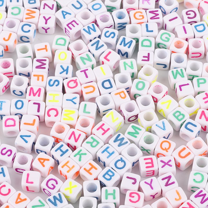 Acrylic Numbers English Alphabet Beads DIY Children's Beaded Jewelry Accessories, Loose Beads Square Beads 100 in A Pack