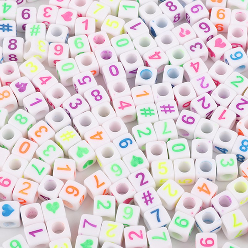 Acrylic Numbers English Alphabet Beads DIY Children's Beaded Jewelry Accessories, Loose Beads Square Beads 100 in A Pack