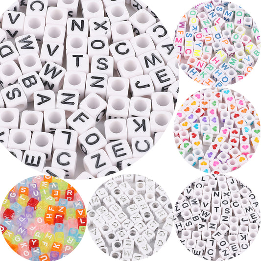 Acrylic Numbers English Alphabet Beads DIY Children's Beaded Jewelry Accessories, Loose Beads Square Beads 100 in A Pack