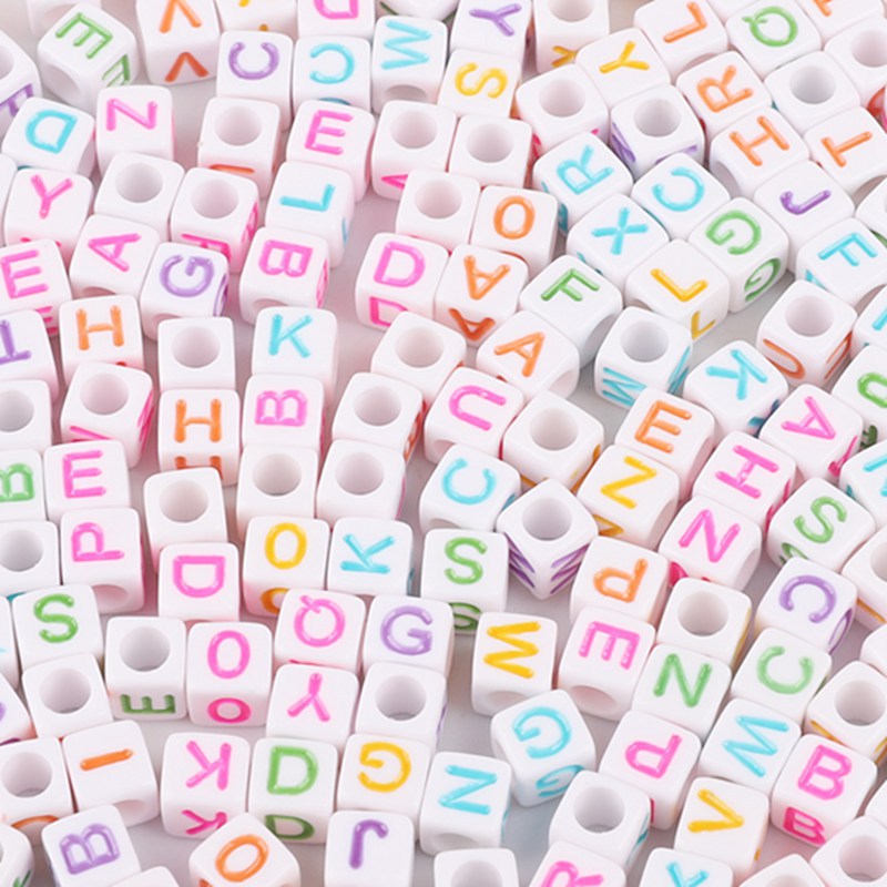Acrylic Numbers English Alphabet Beads DIY Children's Beaded Jewelry Accessories, Loose Beads Square Beads 100 in A Pack