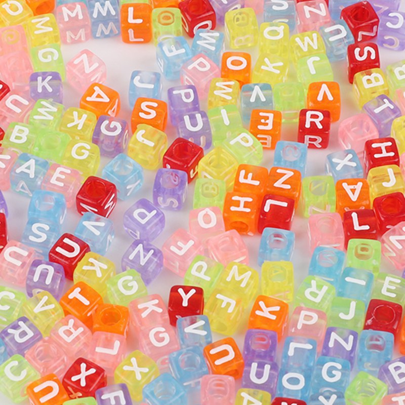 Acrylic Numbers English Alphabet Beads DIY Children's Beaded Jewelry Accessories, Loose Beads Square Beads 100 in A Pack