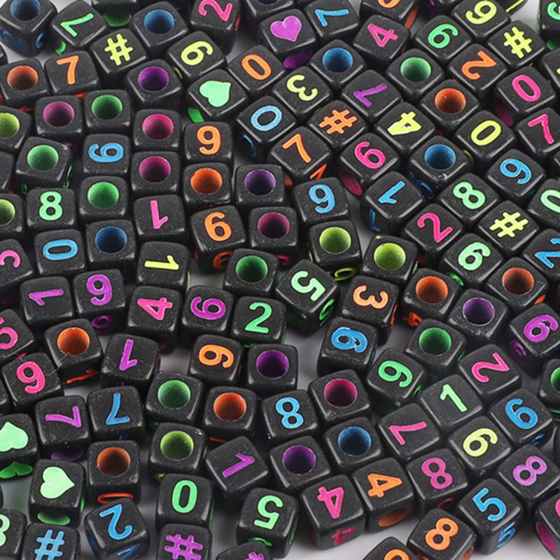 Acrylic Numbers English Alphabet Beads DIY Children's Beaded Jewelry Accessories, Loose Beads Square Beads 100 in A Pack