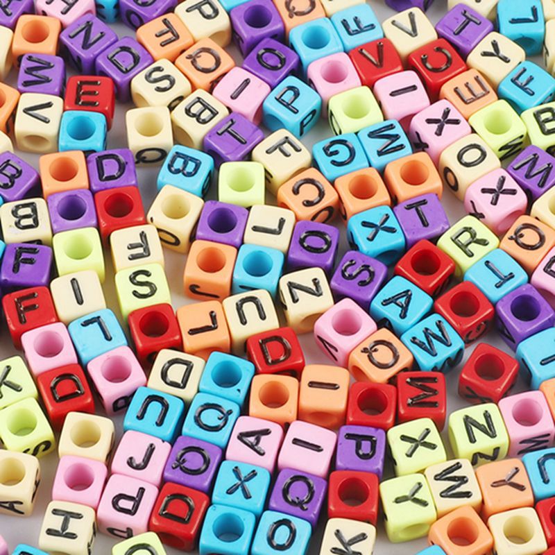 Acrylic Numbers English Alphabet Beads DIY Children's Beaded Jewelry Accessories, Loose Beads Square Beads 100 in A Pack