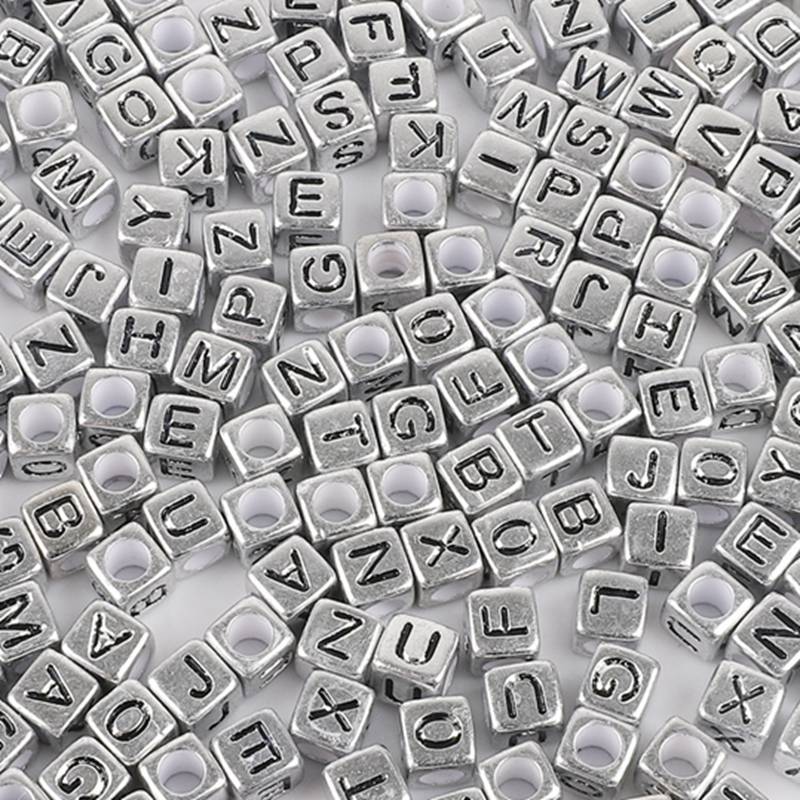 Acrylic Numbers English Alphabet Beads DIY Children's Beaded Jewelry Accessories, Loose Beads Square Beads 100 in A Pack