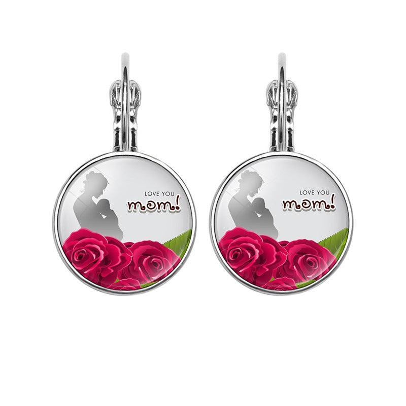 Europe and The United States Hot-selling Mother's Day Gifts, Mother's Love MOM Heart-shaped Time Gem Earrings, Korean Version of Simple Ear Hooks