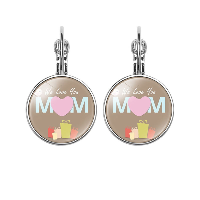 Europe and The United States Hot-selling Mother's Day Gifts, Mother's Love MOM Heart-shaped Time Gem Earrings, Korean Version of Simple Ear Hooks