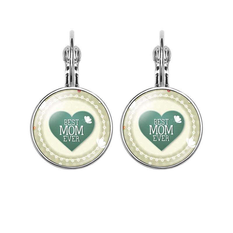 Europe and The United States Hot-selling Mother's Day Gifts, Mother's Love MOM Heart-shaped Time Gem Earrings, Korean Version of Simple Ear Hooks