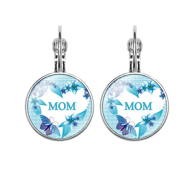 Europe and The United States Hot-selling Mother's Day Gifts, Mother's Love MOM Heart-shaped Time Gem Earrings, Korean Version of Simple Ear Hooks