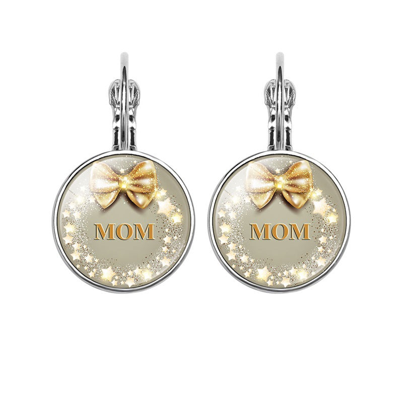 Europe and The United States Hot-selling Mother's Day Gifts, Mother's Love MOM Heart-shaped Time Gem Earrings, Korean Version of Simple Ear Hooks