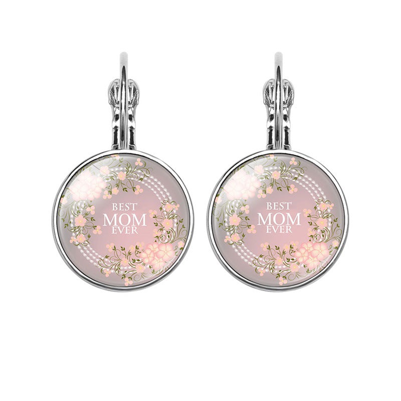 Europe and The United States Hot-selling Mother's Day Gifts, Mother's Love MOM Heart-shaped Time Gem Earrings, Korean Version of Simple Ear Hooks