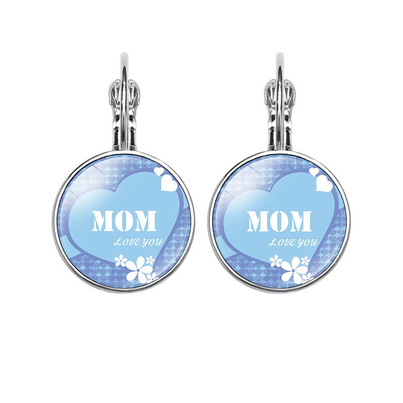Europe and The United States Hot-selling Mother's Day Gifts, Mother's Love MOM Heart-shaped Time Gem Earrings, Korean Version of Simple Ear Hooks