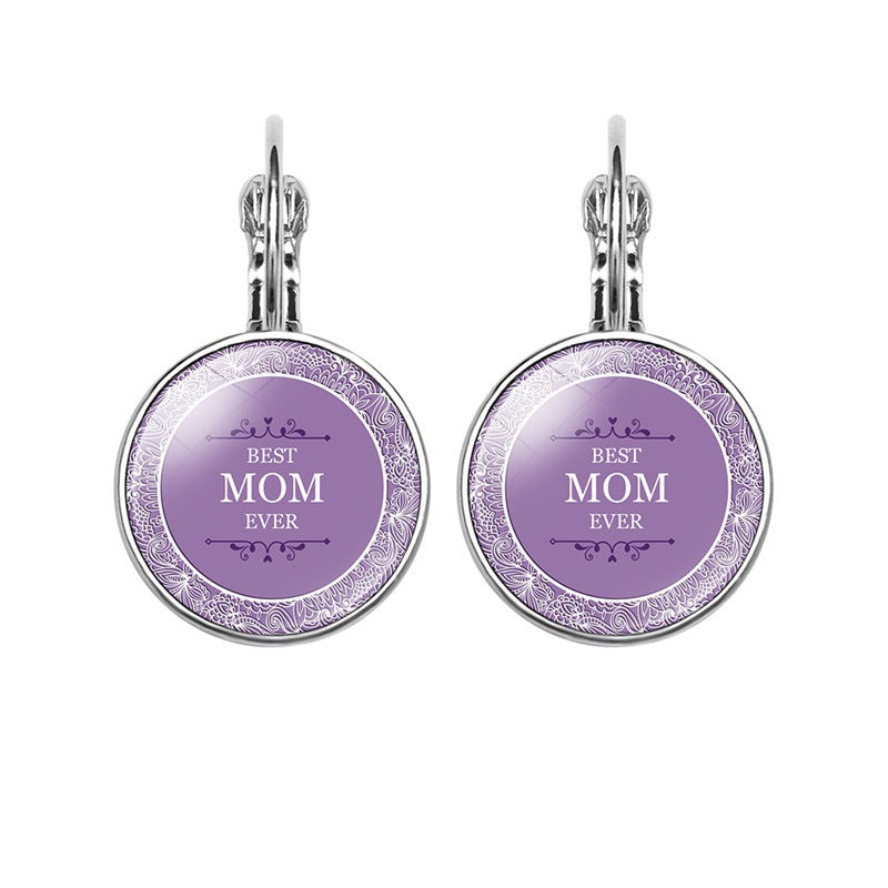 Europe and The United States Hot-selling Mother's Day Gifts, Mother's Love MOM Heart-shaped Time Gem Earrings, Korean Version of Simple Ear Hooks