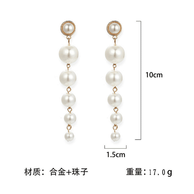 Personalized Simple Size Artificial Pearl Long Earrings, Korean Versatile Hipster Atmospheric Earrings Fashion Accessories