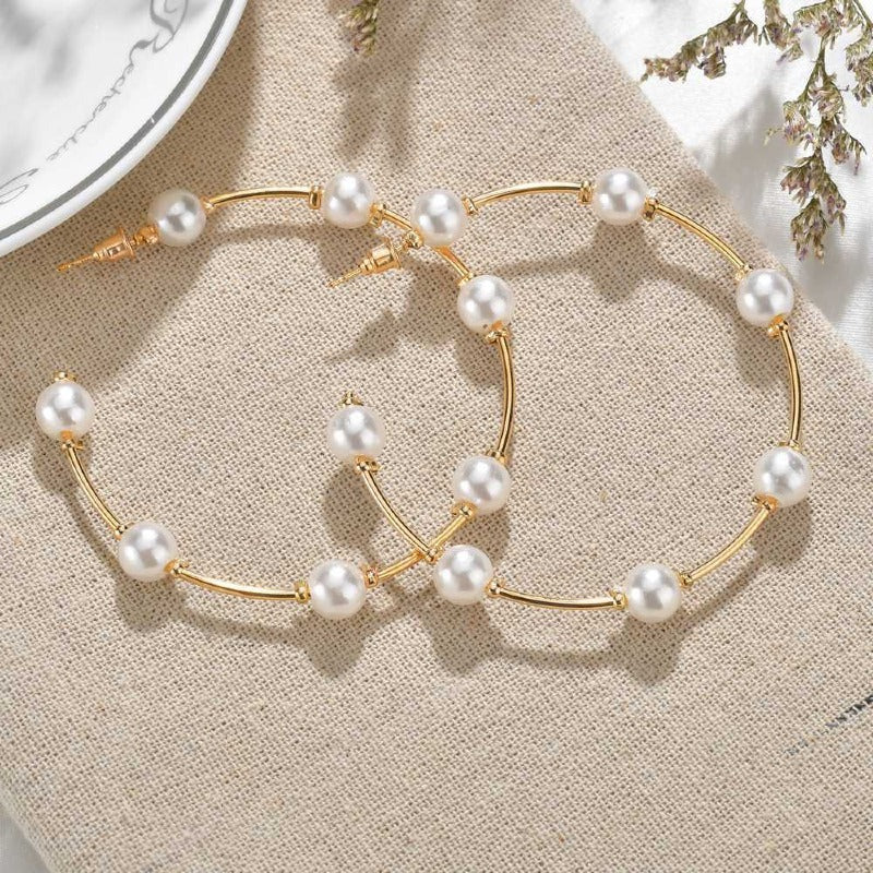 New Big Circle Creative Retro Pearl Earrings Pearl Oversized Earrings Circle Earrings Women