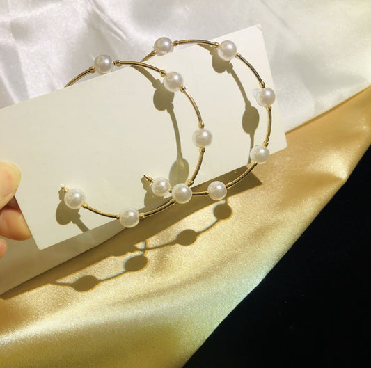 New Big Circle Creative Retro Pearl Earrings Pearl Oversized Earrings Circle Earrings Women