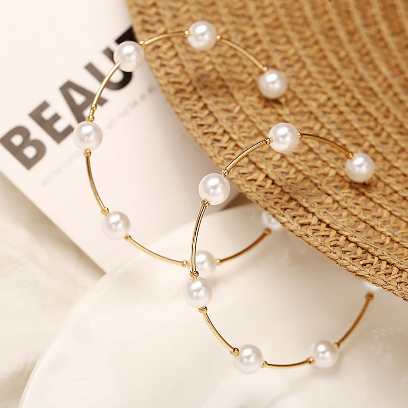 New Big Circle Creative Retro Pearl Earrings Pearl Oversized Earrings Circle Earrings Women