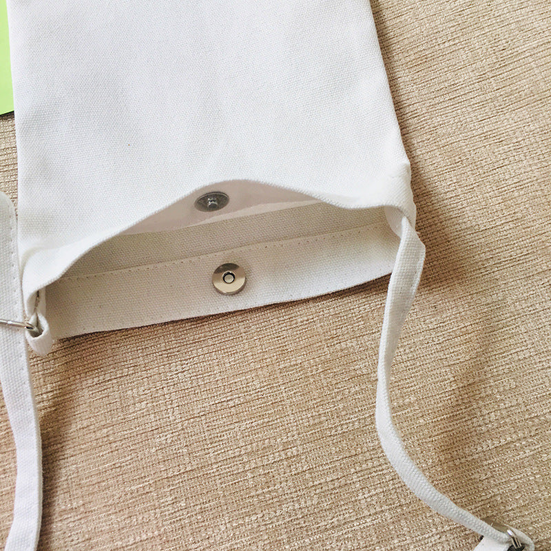 DIY Canvas Bag Printed Logo Small Messenger Bag Women's Mobile Phone Bag Simple Solid Color Blank Satchel Canvas Bag Spot