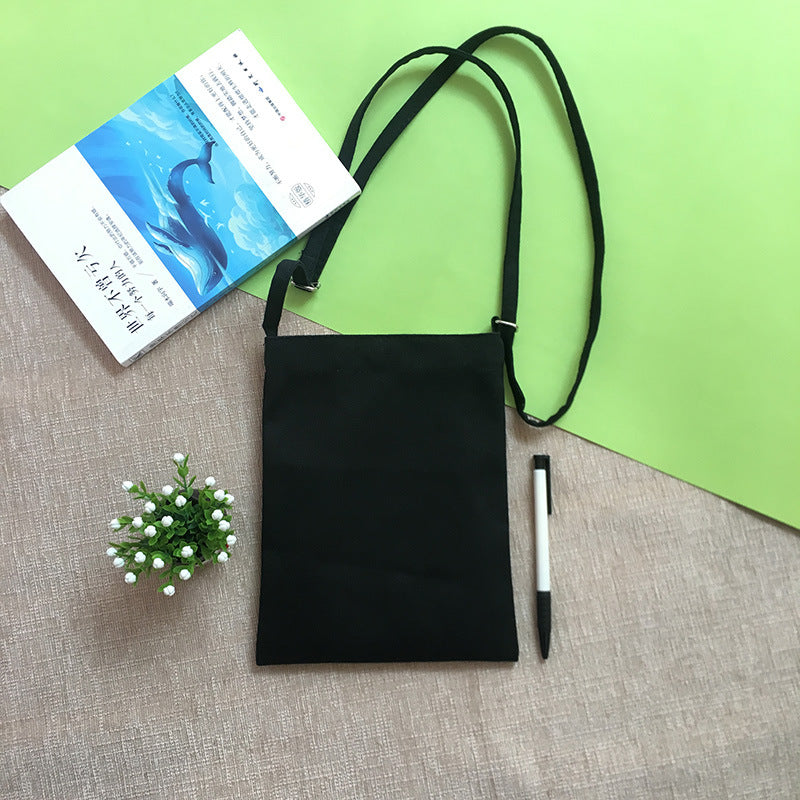 DIY Canvas Bag Printed Logo Small Messenger Bag Women's Mobile Phone Bag Simple Solid Color Blank Satchel Canvas Bag Spot