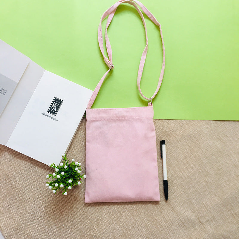 DIY Canvas Bag Printed Logo Small Messenger Bag Women's Mobile Phone Bag Simple Solid Color Blank Satchel Canvas Bag Spot