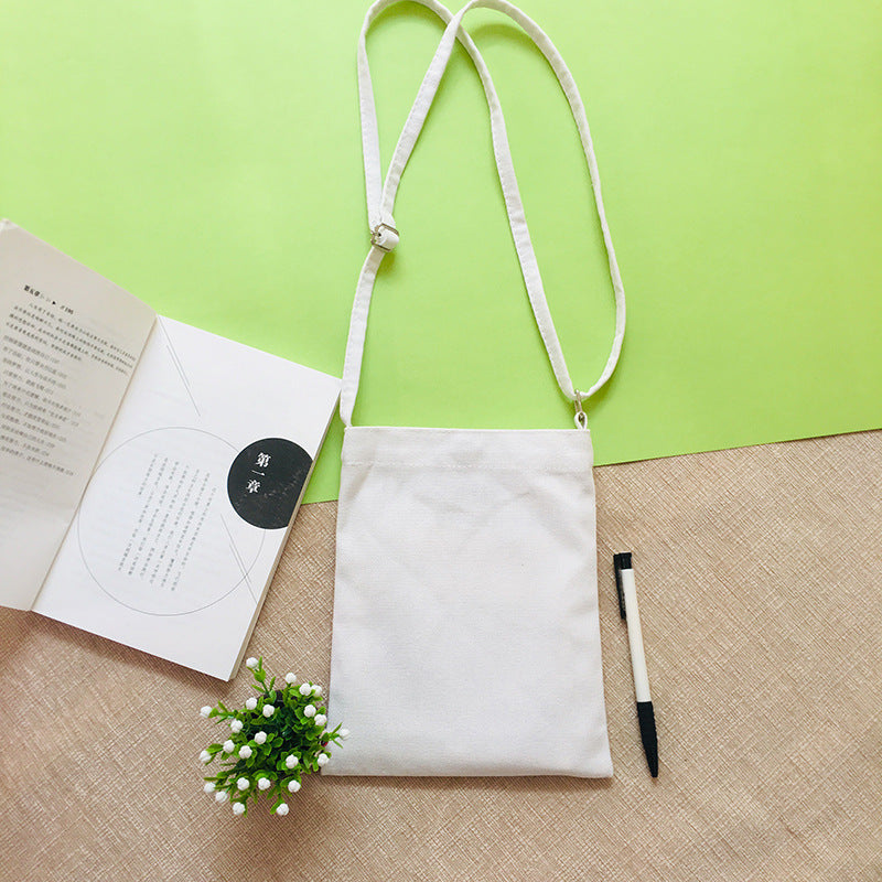 DIY Canvas Bag Printed Logo Small Messenger Bag Women's Mobile Phone Bag Simple Solid Color Blank Satchel Canvas Bag Spot