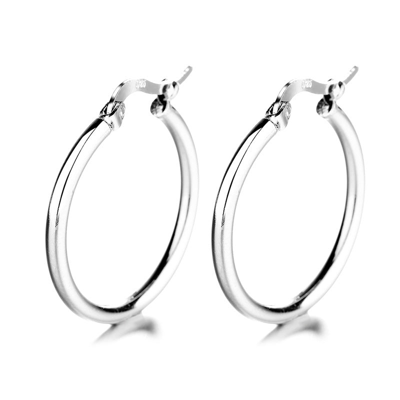Earrings Korea, Temperament 925 Sterling Silver Simple Personality Geometric Hollow Ring Circle Earrings Earrings Ear Buckle Earrings