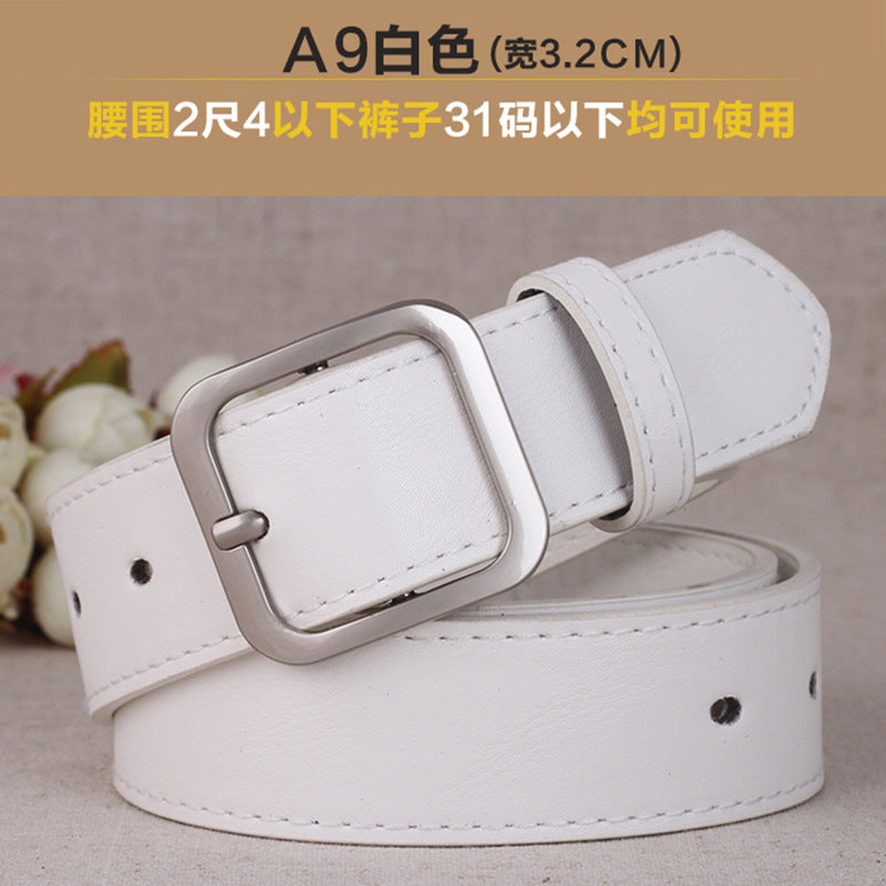South Korea's New Belt Square Matte Silver Solid Button Head Black Belt Chic Style Wide Ladies Tide