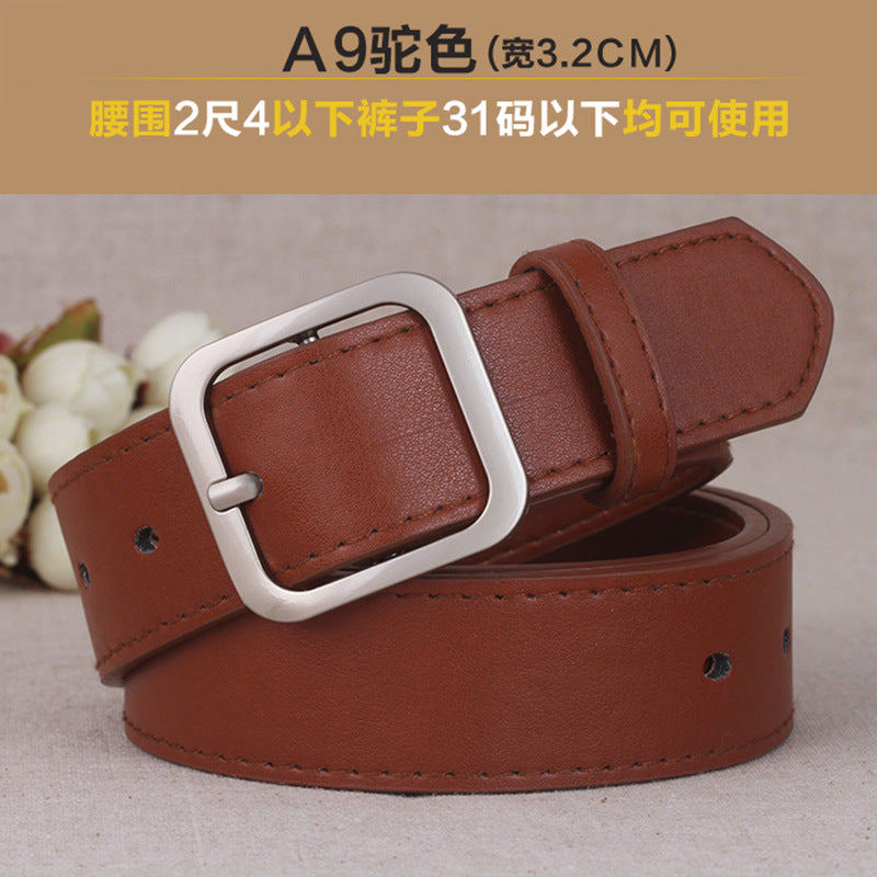 South Korea's New Belt Square Matte Silver Solid Button Head Black Belt Chic Style Wide Ladies Tide