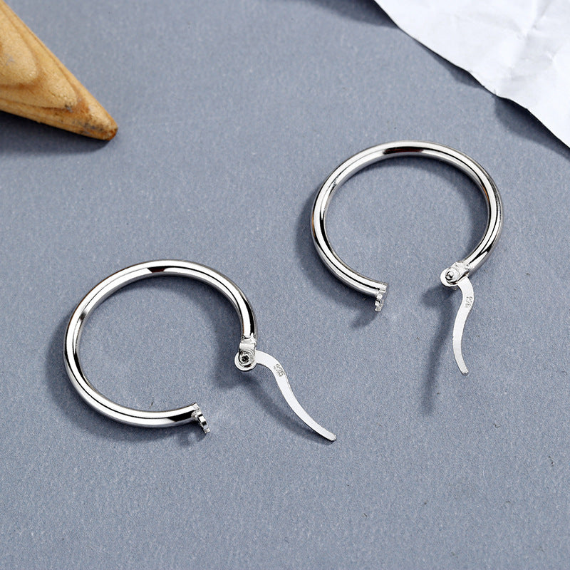 Earrings Korea, Temperament 925 Sterling Silver Simple Personality Geometric Hollow Ring Circle Earrings Earrings Ear Buckle Earrings