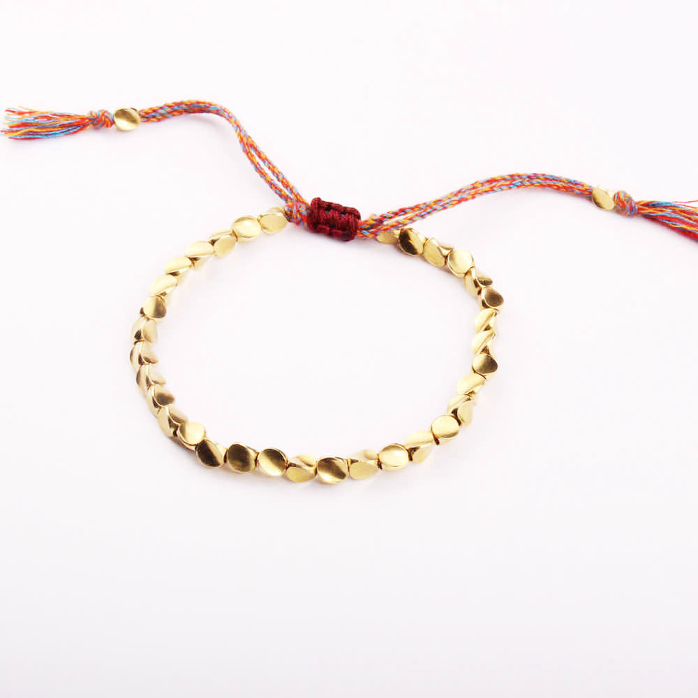 Hand Rope Winding Woven Bracelet Women's Fashion High-end Gift Can Be Pulled Special-shaped Copper Bead Fringed Woven Bracelet