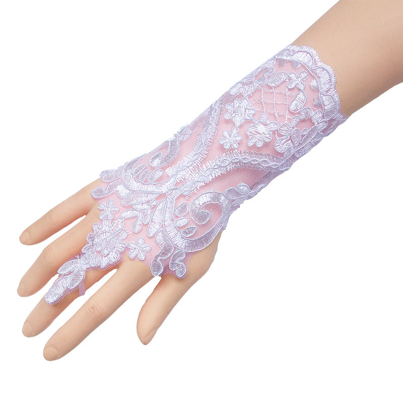 Wedding Dress, Wedding Gloves, European and American Brides, Wedding Hook Fingers, Short Lace Embroidered Straps, Gold and Black Clothing, Hand Sleeves