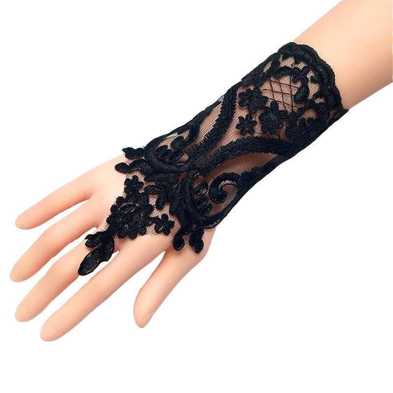 Wedding Dress, Wedding Gloves, European and American Brides, Wedding Hook Fingers, Short Lace Embroidered Straps, Gold and Black Clothing, Hand Sleeves