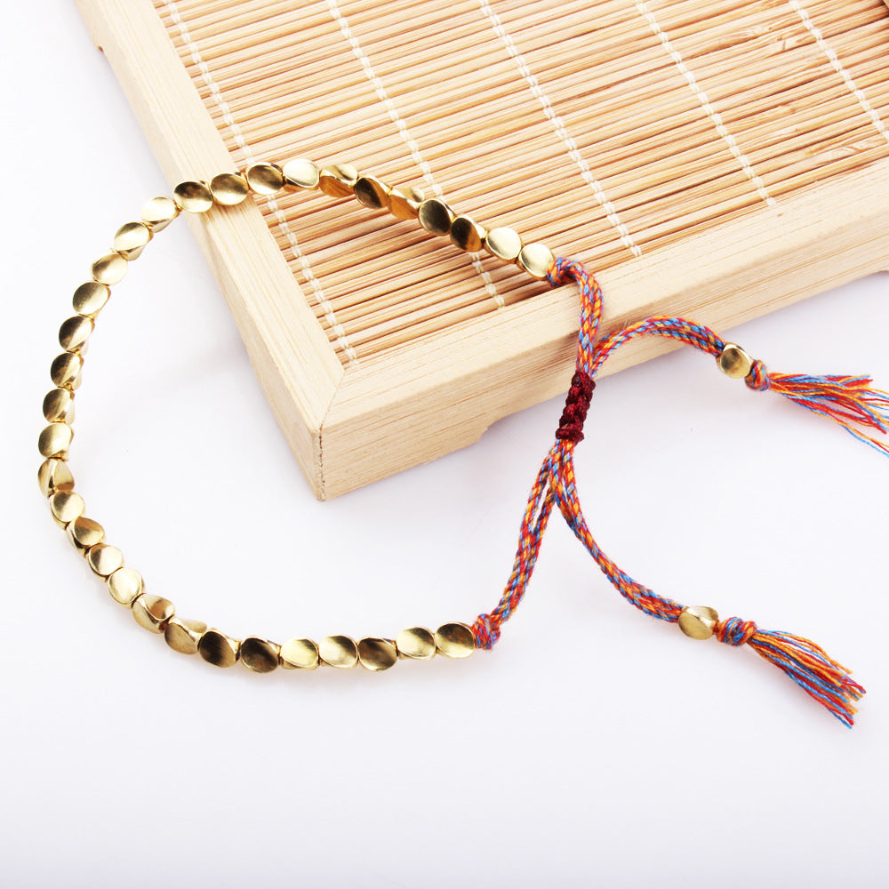 Hand Rope Winding Woven Bracelet Women's Fashion High-end Gift Can Be Pulled Special-shaped Copper Bead Fringed Woven Bracelet