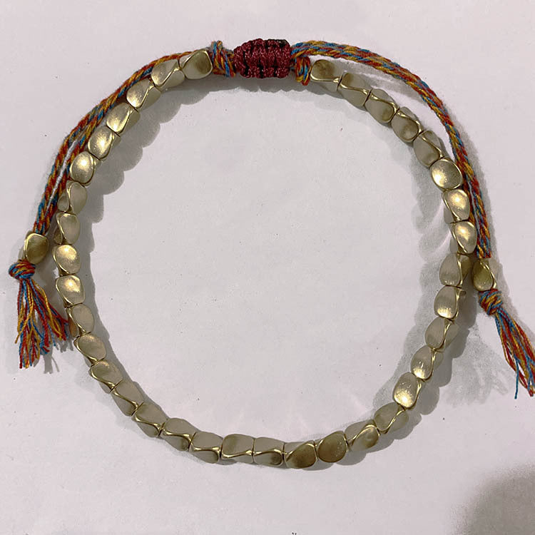 Hand Rope Winding Woven Bracelet Women's Fashion High-end Gift Can Be Pulled Special-shaped Copper Bead Fringed Woven Bracelet