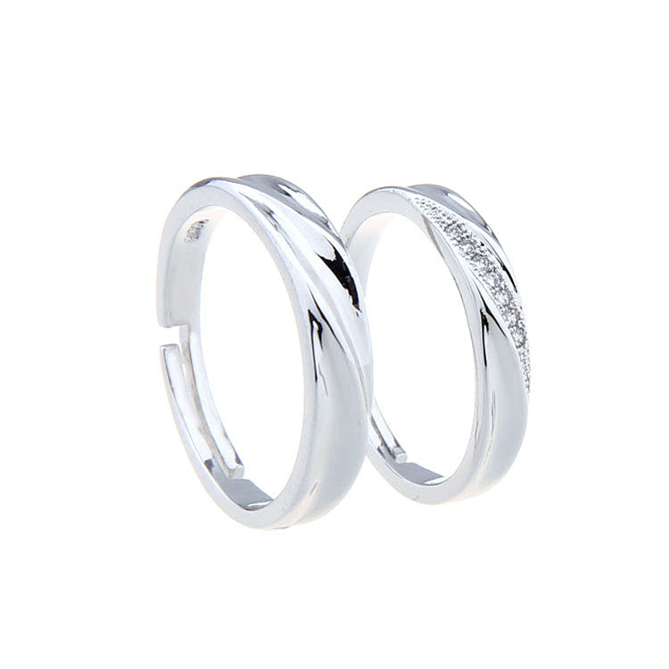 Interwoven Love Zircon Ring 925 Sterling Silver Simple Creative Couple Ring Live Open Ring