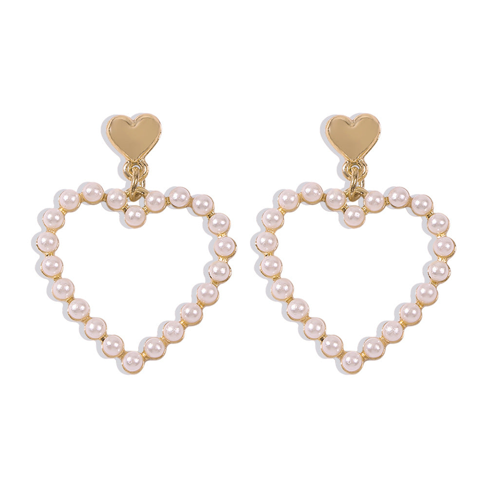 Europe and The United States Hot-selling Love Pearl Earrings Women's Fashion Diamond-encrusted Temperament Earrings Personalized Atmosphere Earrings Wholesale