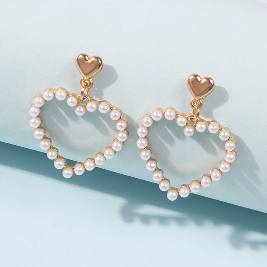 Europe and The United States Hot-selling Love Pearl Earrings Women's Fashion Diamond-encrusted Temperament Earrings Personalized Atmosphere Earrings Wholesale