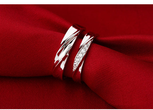 Interwoven Love Zircon Ring 925 Sterling Silver Simple Creative Couple Ring Live Open Ring