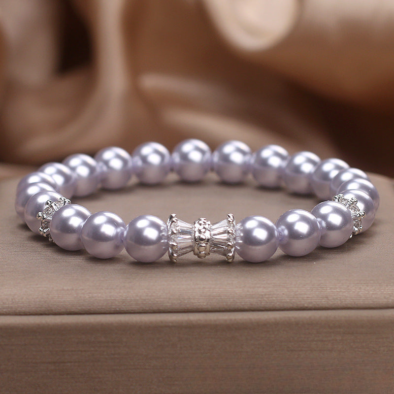 Lilac Aurora Pearl Bracelet Women's New Light Luxury Niche High-end Zircon Bow Temperament Bracelet Wholesale