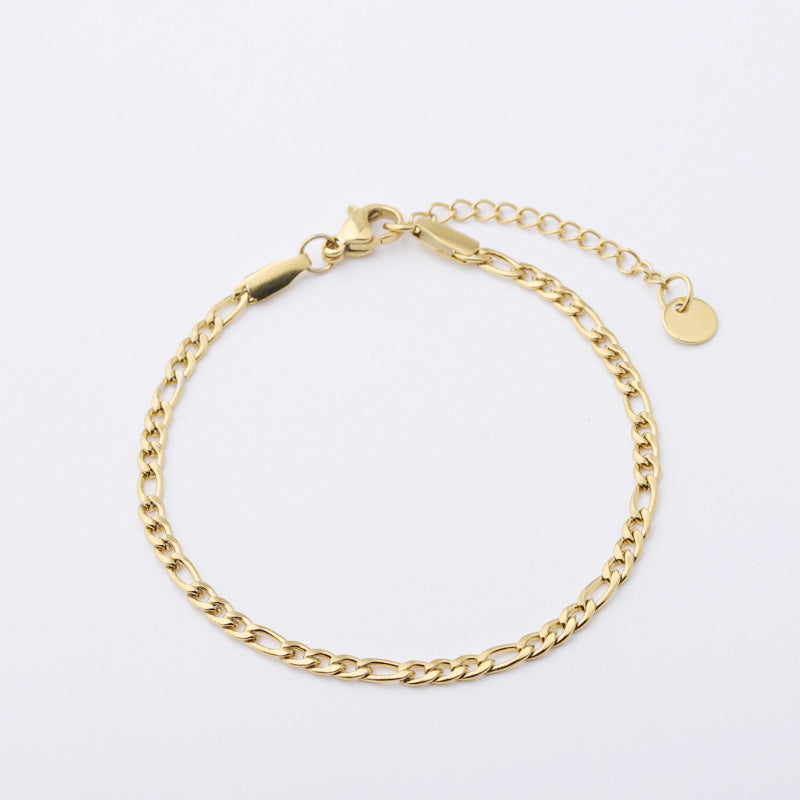 Stainless Steel Gold-plated Cuban Anklet, Simple Stainless Steel Bracelet Ins Cold Wind Femininity Hand Jewelry