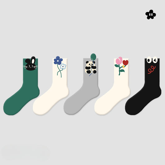 Original Socks Women's Medium Tube Socks Kitten Cute Cartoon Three-dimensional Design Cotton Socks Sweat-absorbing Breathable Tide Socks Ins Stockings