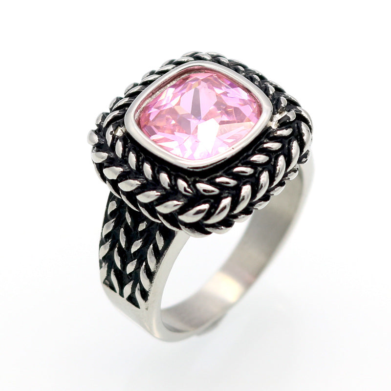 Hot-selling Brand Titanium Steel Ring, Stainless Steel Casting Retro Ring, Square Zircon Colored Diamond Men's and Women's Rings.