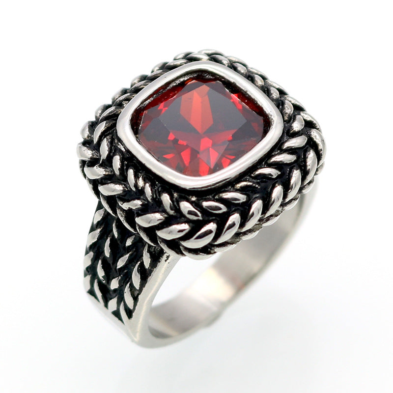 Hot-selling Brand Titanium Steel Ring, Stainless Steel Casting Retro Ring, Square Zircon Colored Diamond Men's and Women's Rings.
