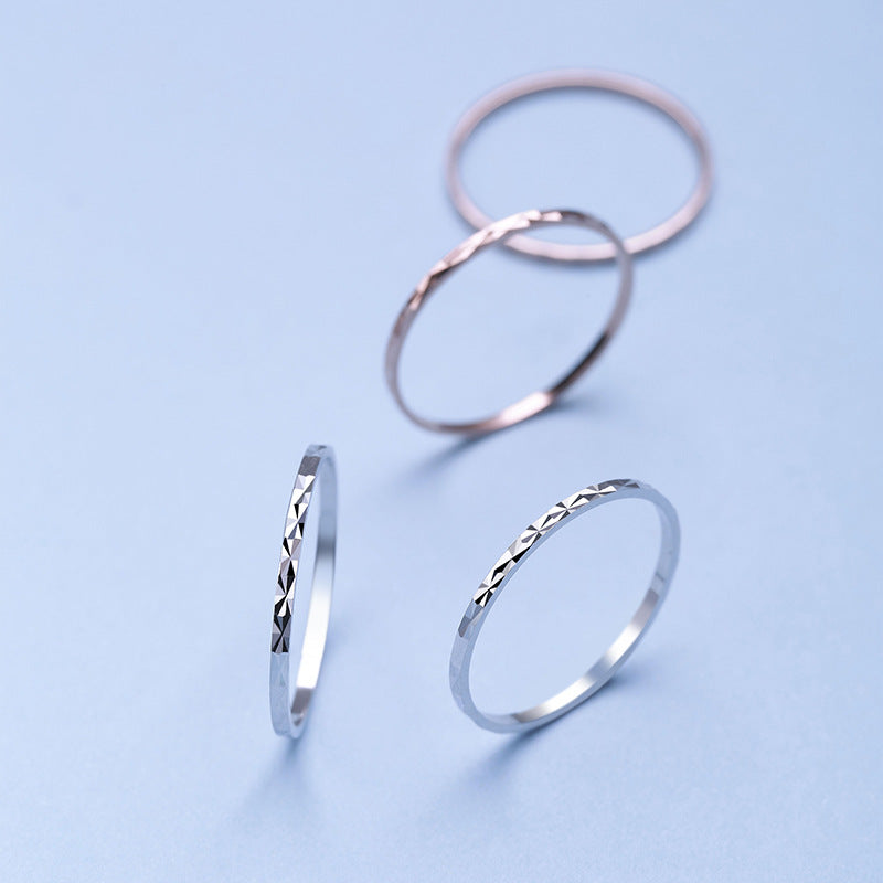 S925 Sterling Silver Ring Women's Car Flower Simple Line Ring Japanese and Korean Women's Ring Thin Tail Ring Hand Jewelry Gypsy Ring